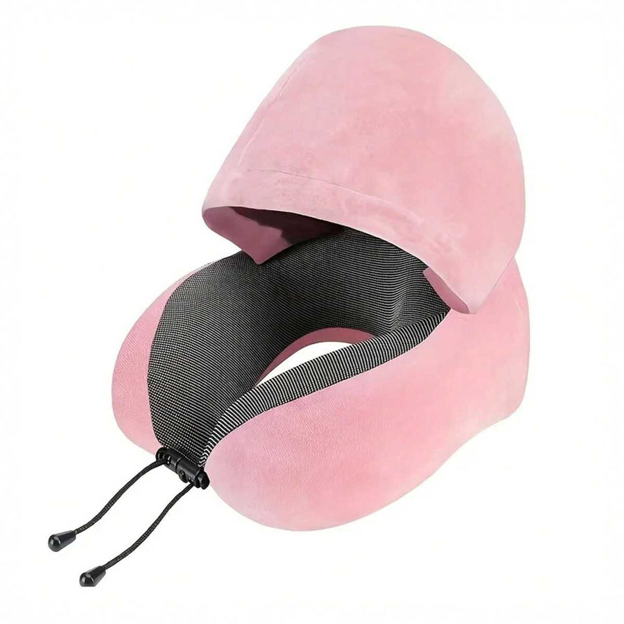 U-Shaped Travel Pillow With Hood - Adjustable, Portable Neck Support Fit For Airplane & Home Use, Medium Soft, Washable Cover